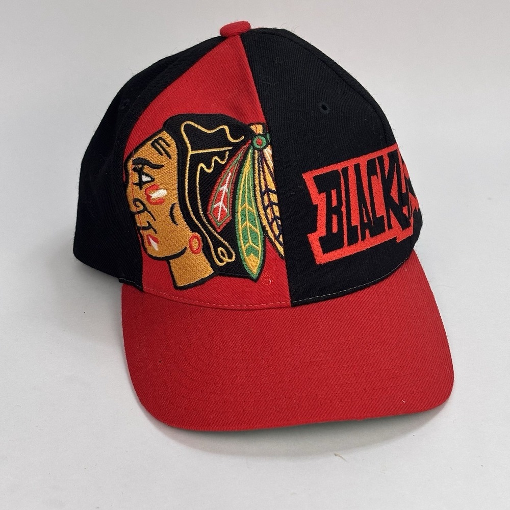 VTG Chicago Blackhawks Hat Snapback Color Block 100% Wool Spellout
